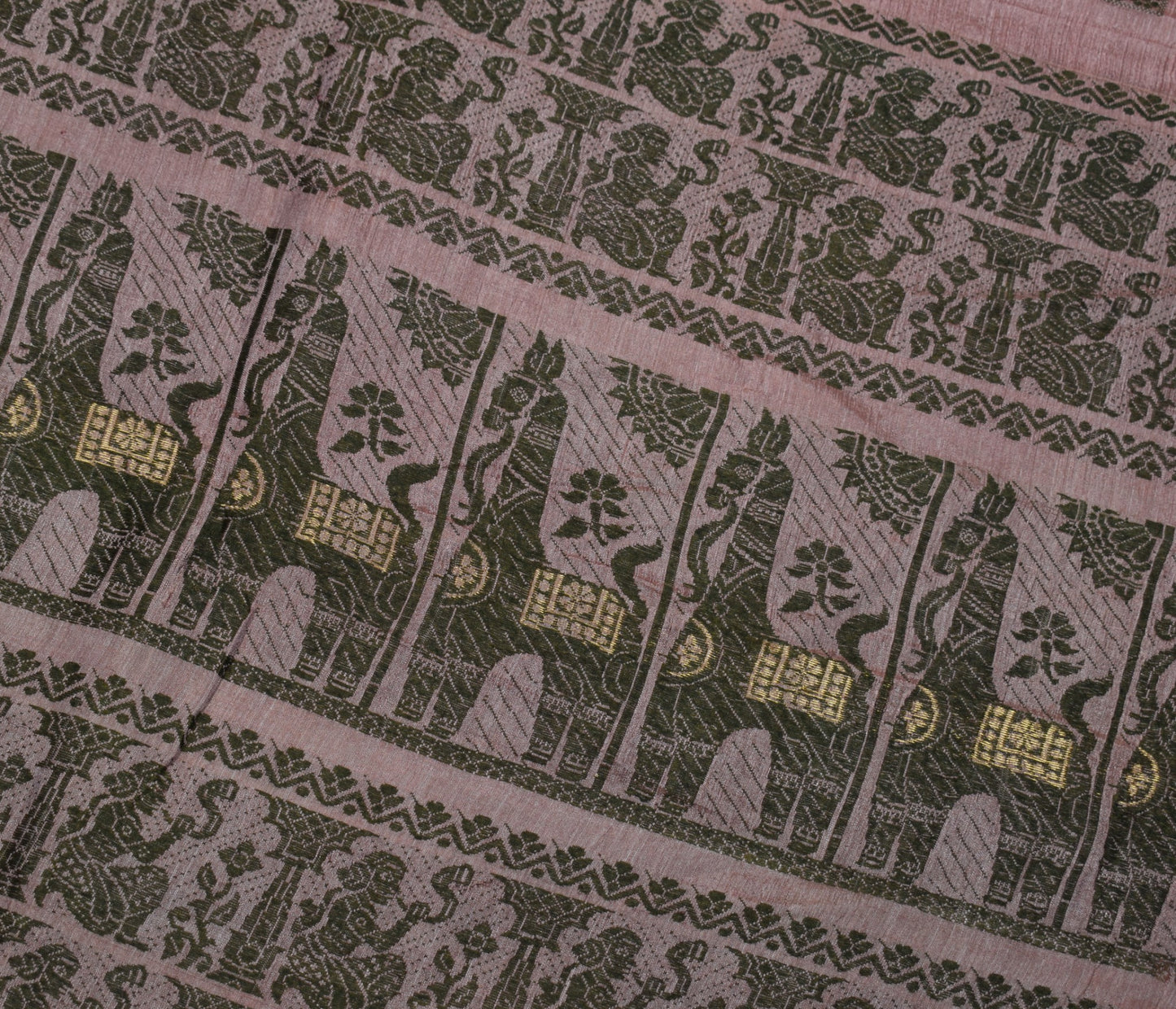 Sushila Vintage Mauve Baluchari Saree 100%Pure Silk Hand Woven HEAVY Sari Fabric