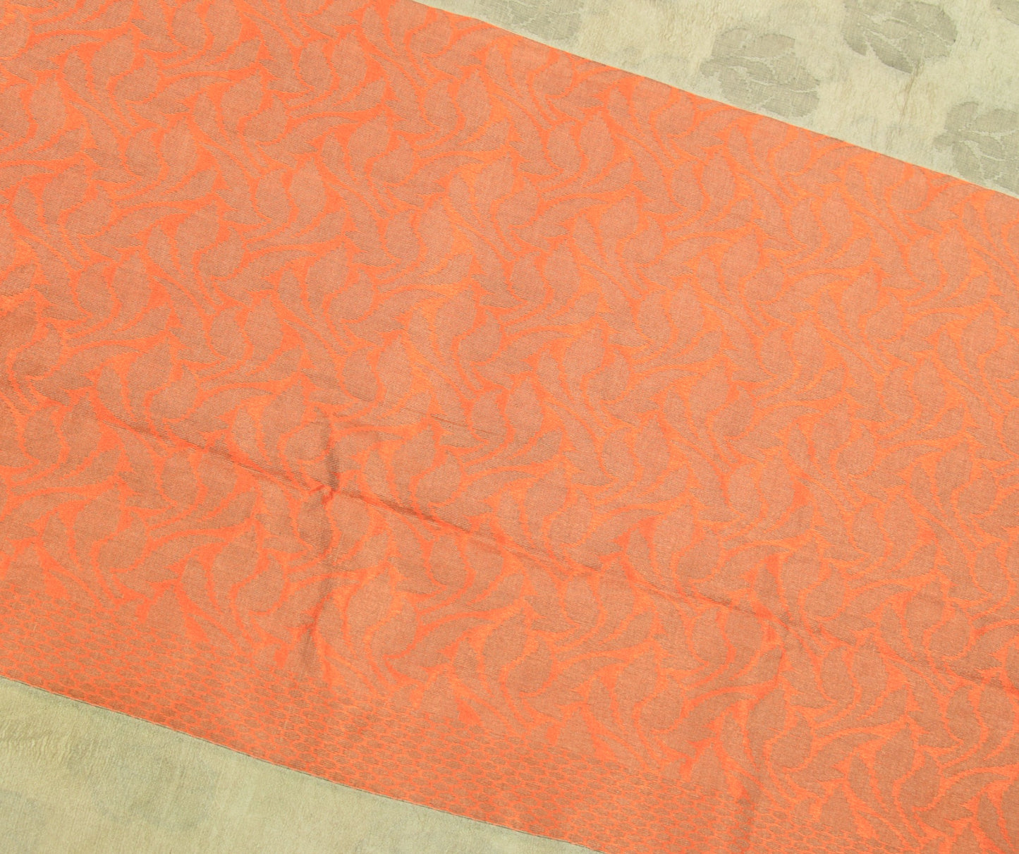 Sushila Vintage Light Brown Saree Floral Woven 100% Pure Silk Indian Sari Fabric
