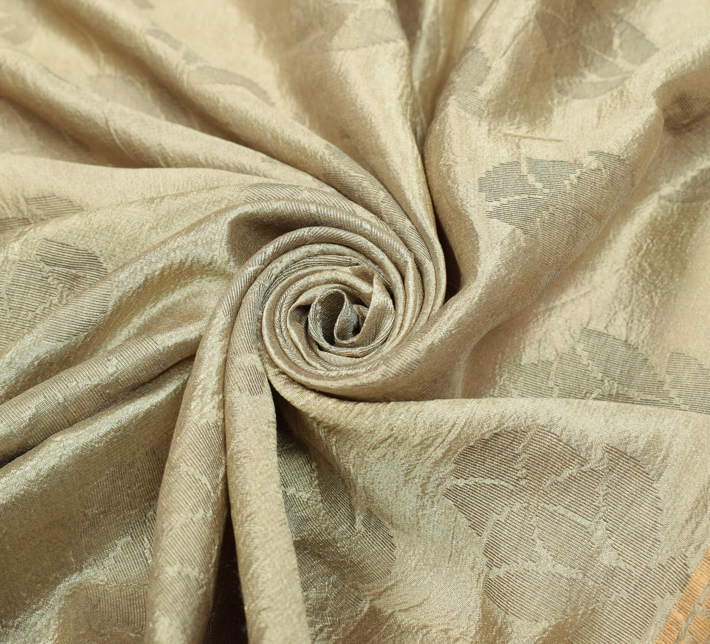 Sushila Vintage Light Brown Saree Floral Woven 100% Pure Silk Indian Sari Fabric