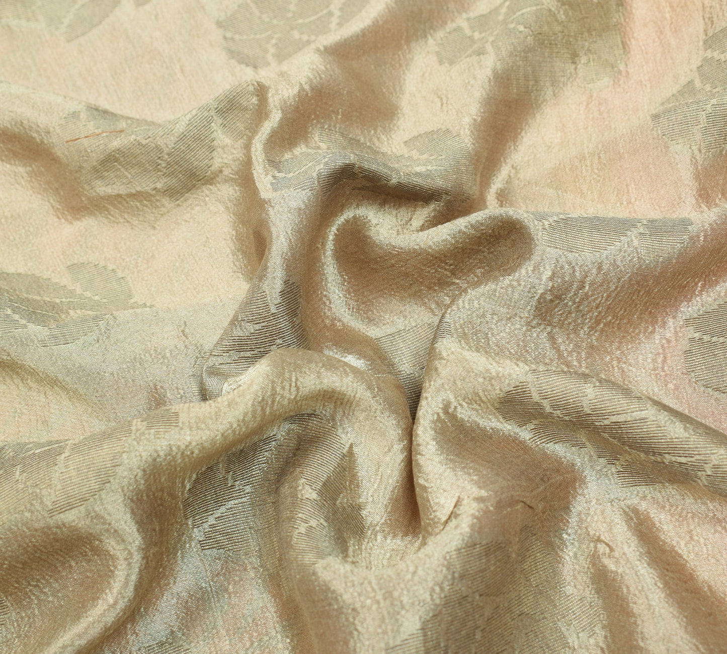 Sushila Vintage Light Brown Saree Floral Woven 100% Pure Silk Indian Sari Fabric