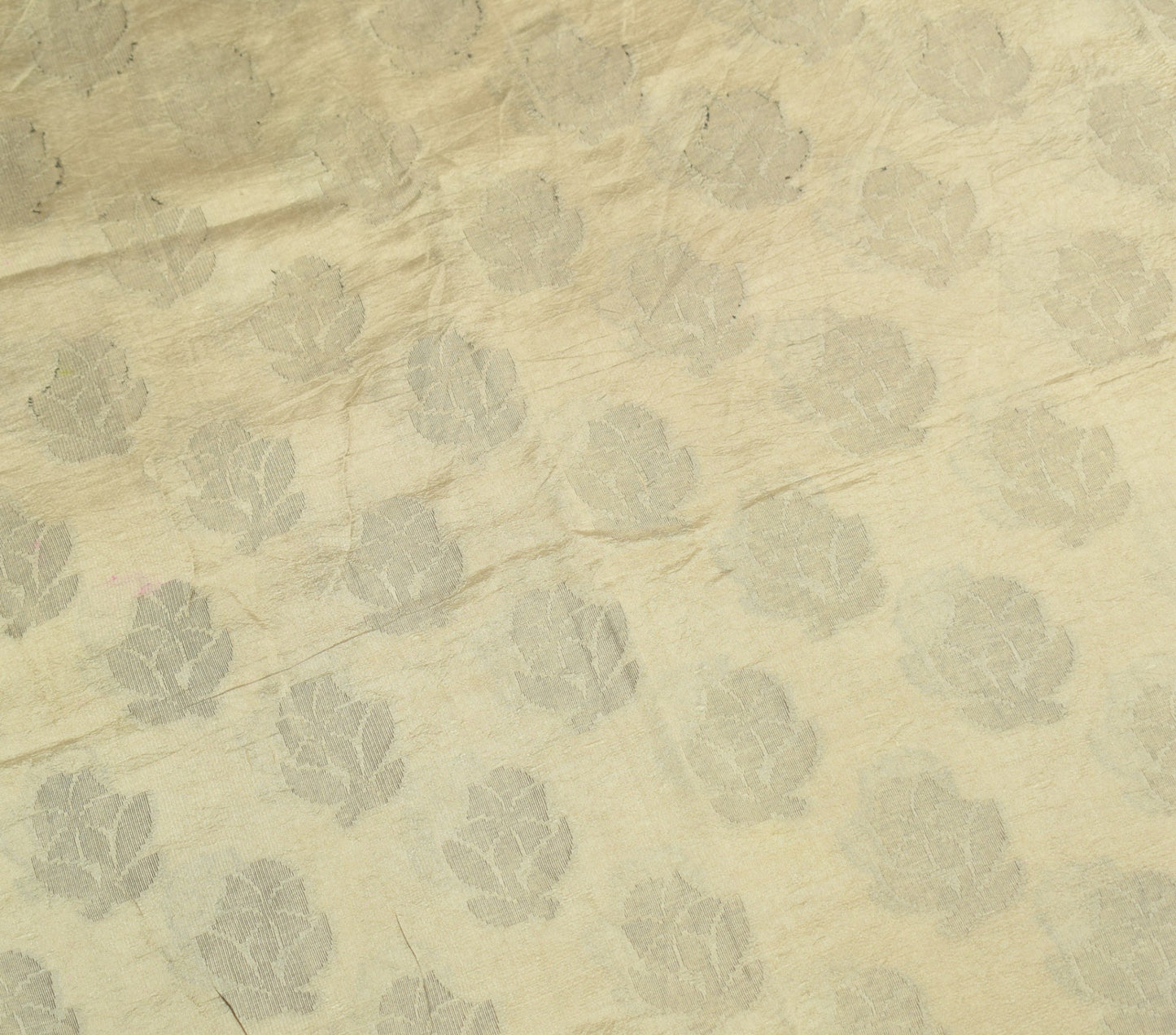 Sushila Vintage Light Brown Saree Floral Woven 100% Pure Silk Indian Sari Fabric