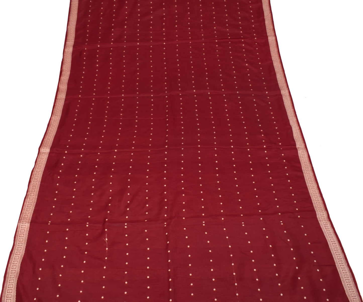 Sushila Vintage Maroon Woven Sari 100% Pure Silk Handloom 6Yard Soft Sari Fabric