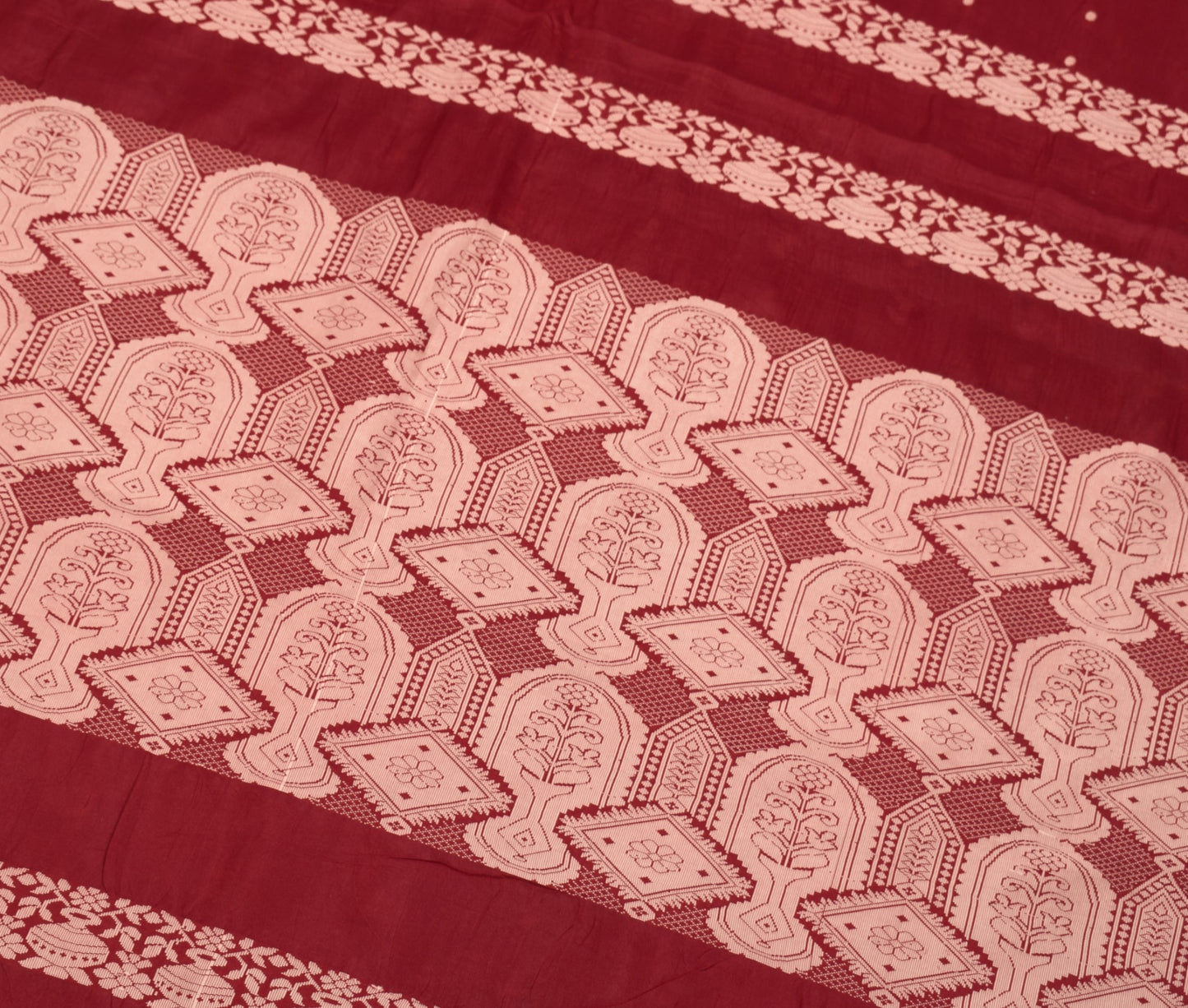 Sushila Vintage Maroon Woven Sari 100% Pure Silk Handloom 6Yard Soft Sari Fabric