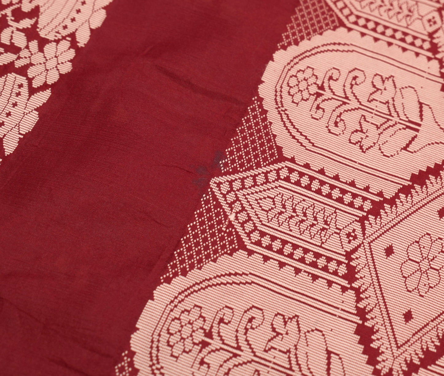 Sushila Vintage Maroon Woven Sari 100% Pure Silk Handloom 6Yard Soft Sari Fabric