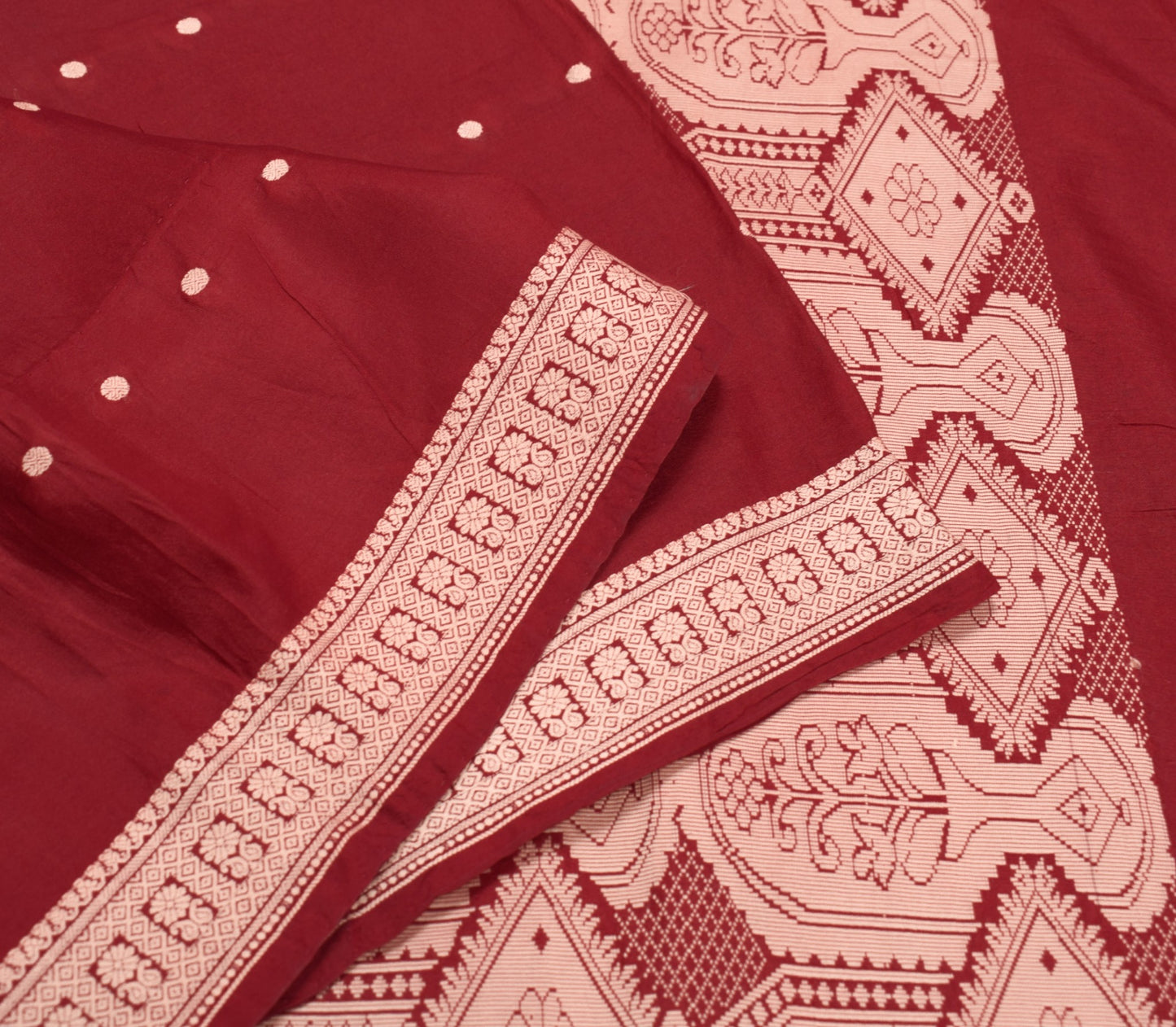 Sushila Vintage Maroon Woven Sari 100% Pure Silk Handloom 6Yard Soft Sari Fabric
