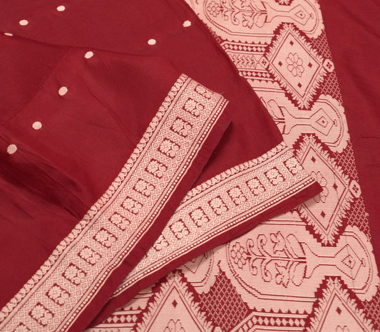 Sushila Vintage Maroon Woven Sari 100% Pure Silk Handloom 6Yard Soft Sari Fabric