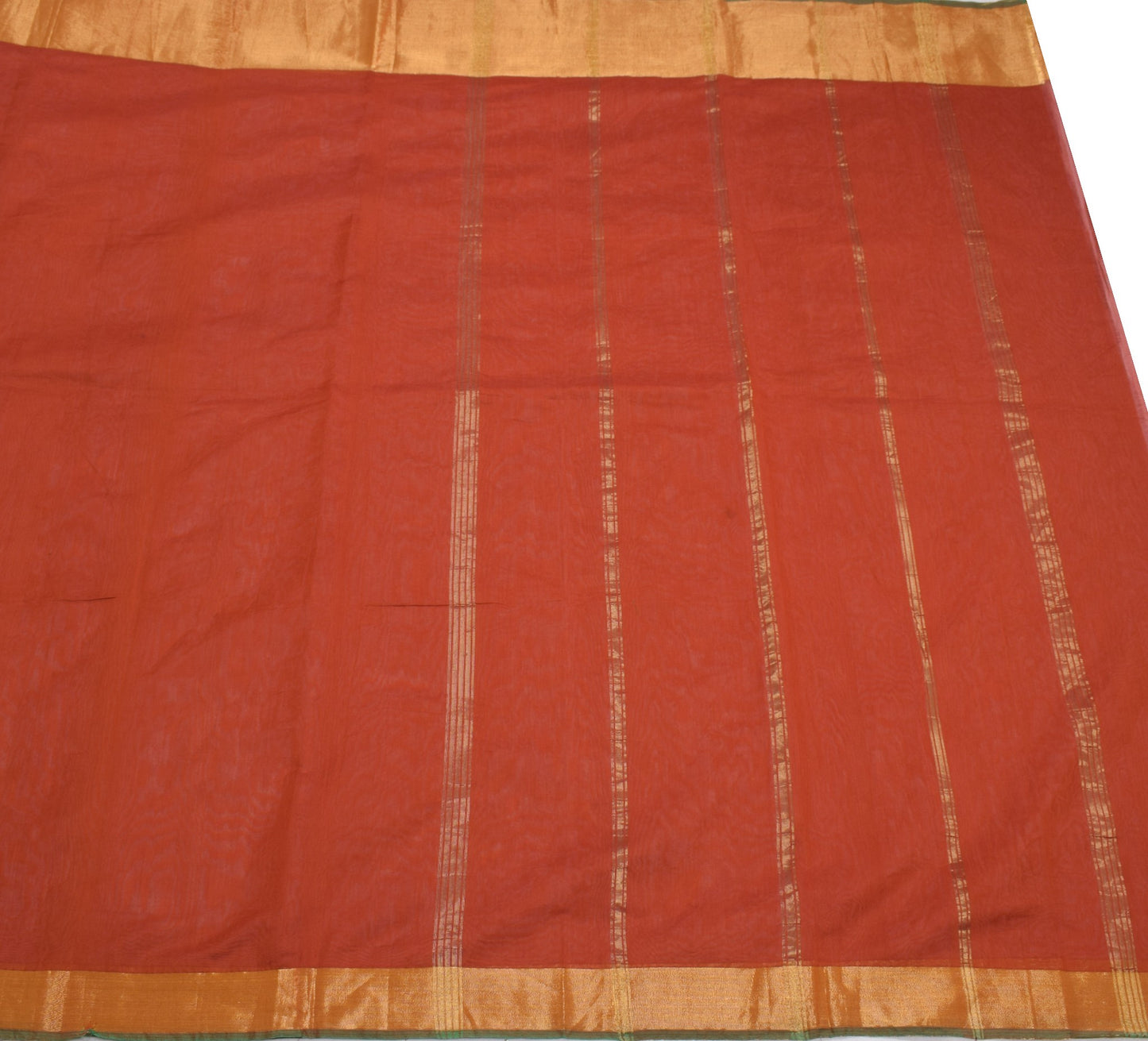 Sushila Vintage Pure Cotton Silk Saree with Broad Zari Border Brown 6 yard Sari