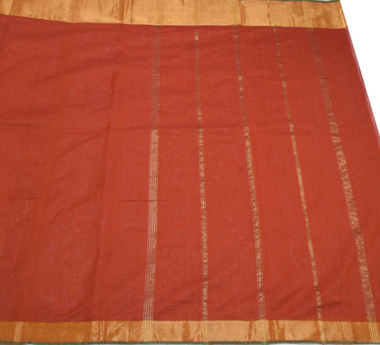 Sushila Vintage Pure Cotton Silk Saree with Broad Zari Border Brown 6 yard Sari