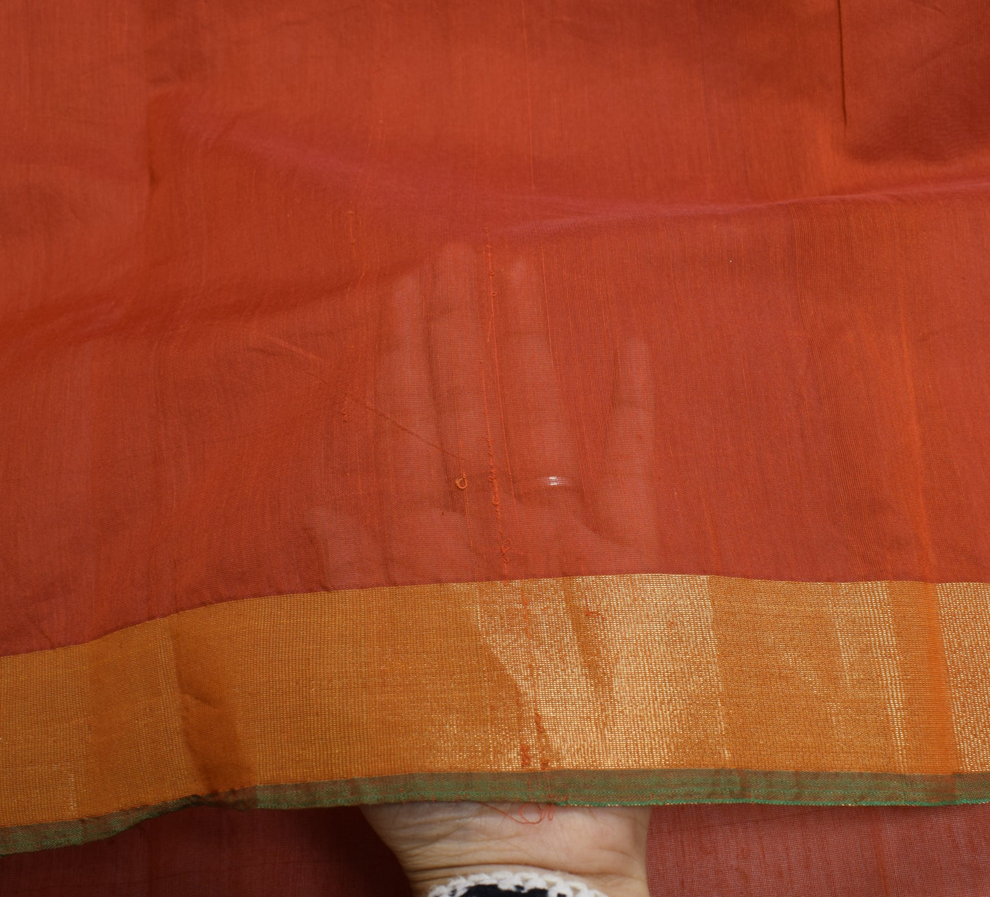 Sushila Vintage Pure Cotton Silk Saree with Broad Zari Border Brown 6 yard Sari