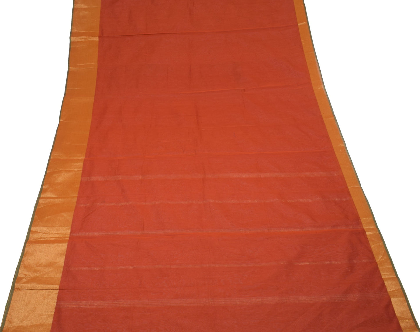 Sushila Vintage Pure Cotton Silk Saree with Broad Zari Border Brown 6 yard Sari