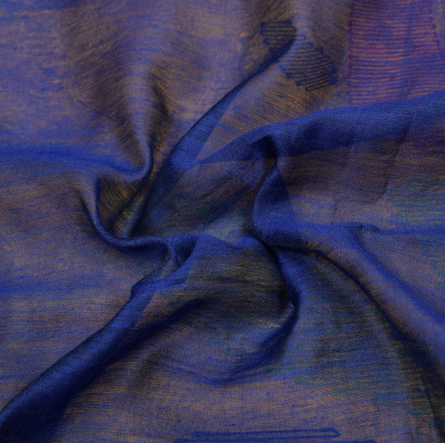 Sushila Vintage Blue Saree Art Cotton Silk Tant Woven Paisley Sari Craft Fabric