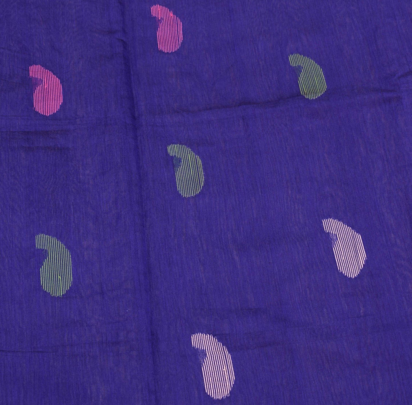 Sushila Vintage Blue Saree Art Cotton Silk Tant Woven Paisley Sari Craft Fabric