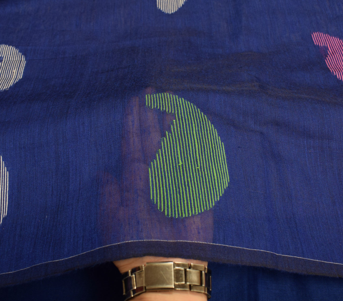 Sushila Vintage Blue Saree Art Cotton Silk Tant Woven Paisley Sari Craft Fabric