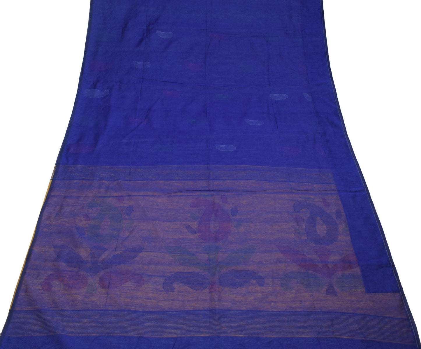 Sushila Vintage Blue Saree Art Cotton Silk Tant Woven Paisley Sari Craft Fabric