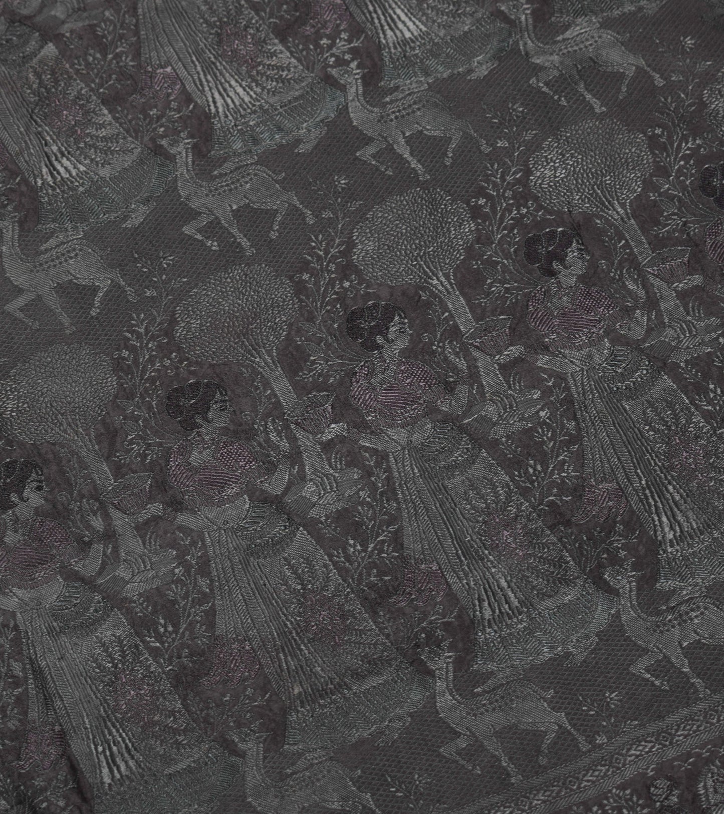 Sushila Vintage Baluchari Woven Saree Black Pure Silk Soft HEAVY Sari Fabric