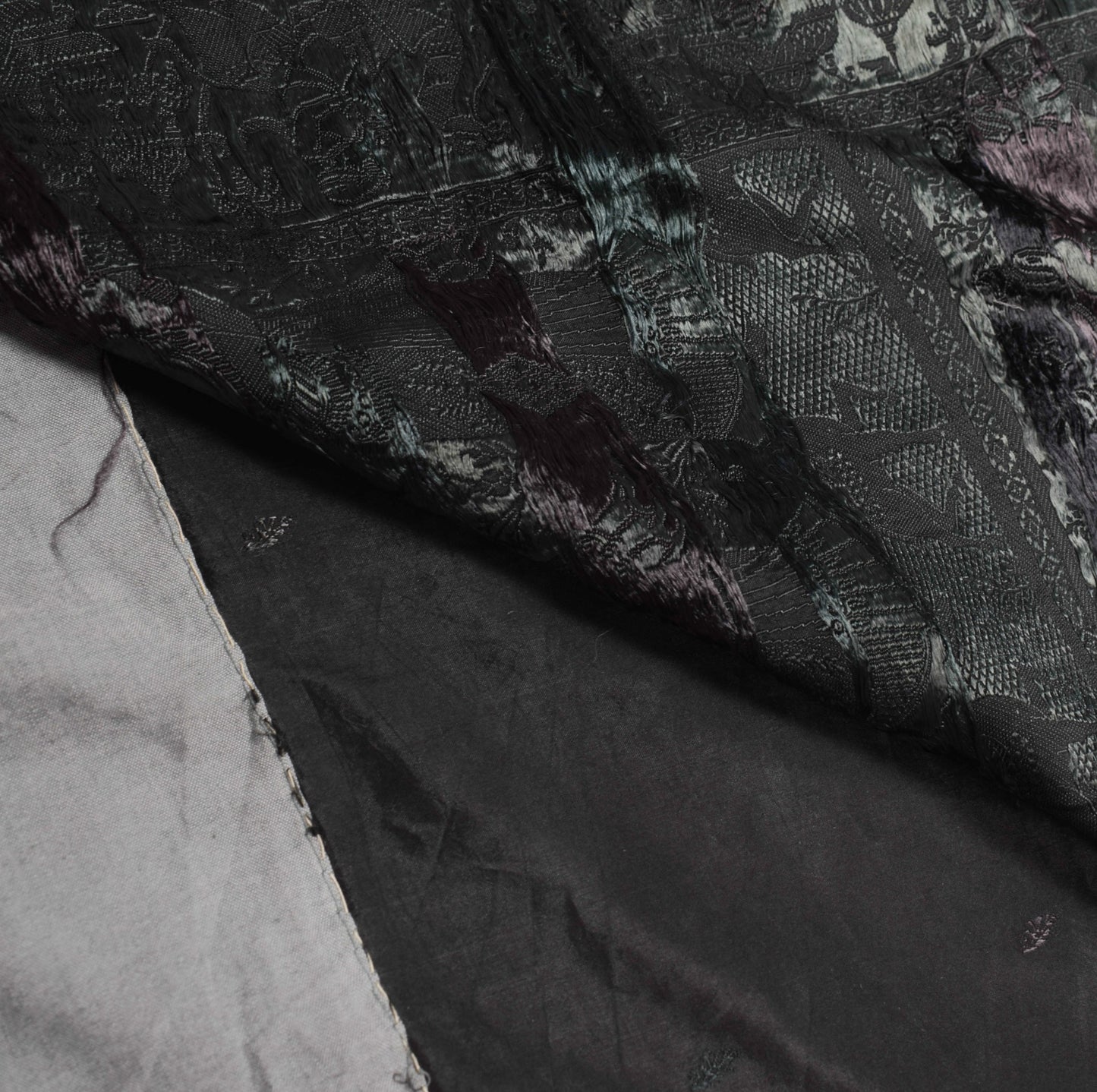 Sushila Vintage Baluchari Woven Saree Black Pure Silk Soft HEAVY Sari Fabric