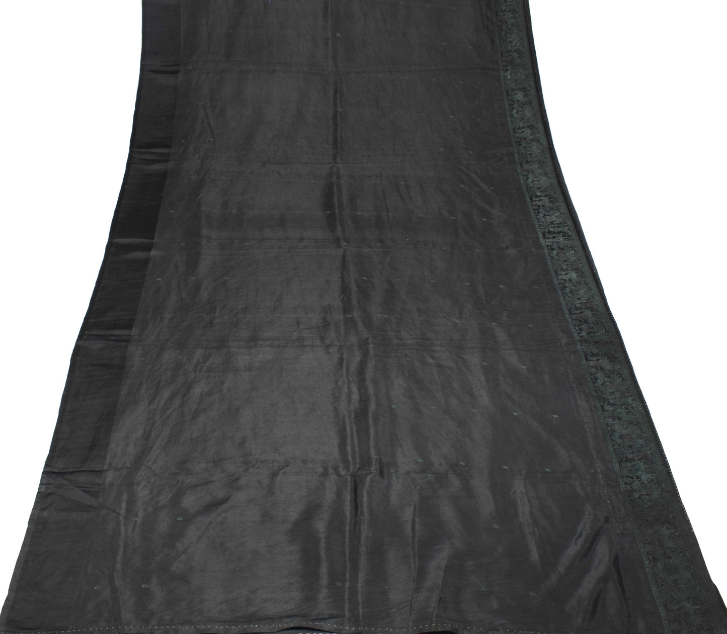 Sushila Vintage Baluchari Woven Saree Black Pure Silk Soft HEAVY Sari Fabric