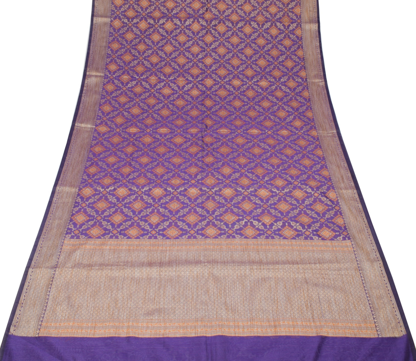 Sushila Vintage Blue Saree Art Cotton Silk Woven Geometrical Sari 6 Yard Fabric