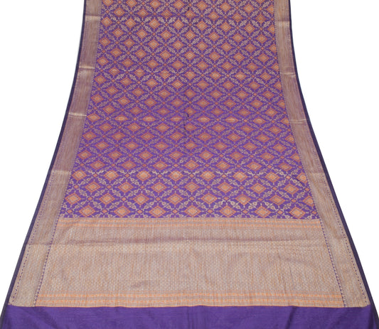Sushila Vintage Blue Saree Art Cotton Silk Woven Geometrical Sari 6 Yard Fabric