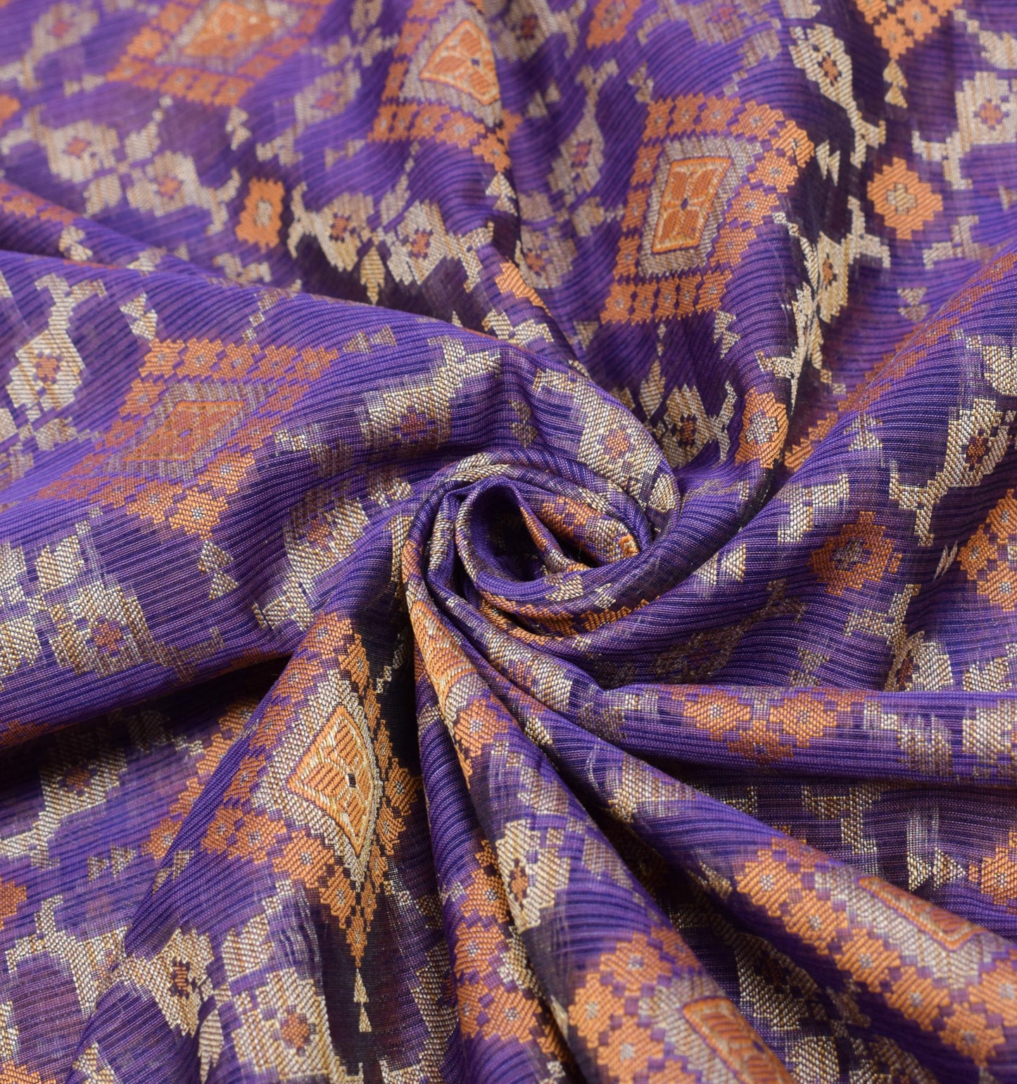 Sushila Vintage Blue Saree Art Cotton Silk Woven Geometrical Sari 6 Yard Fabric