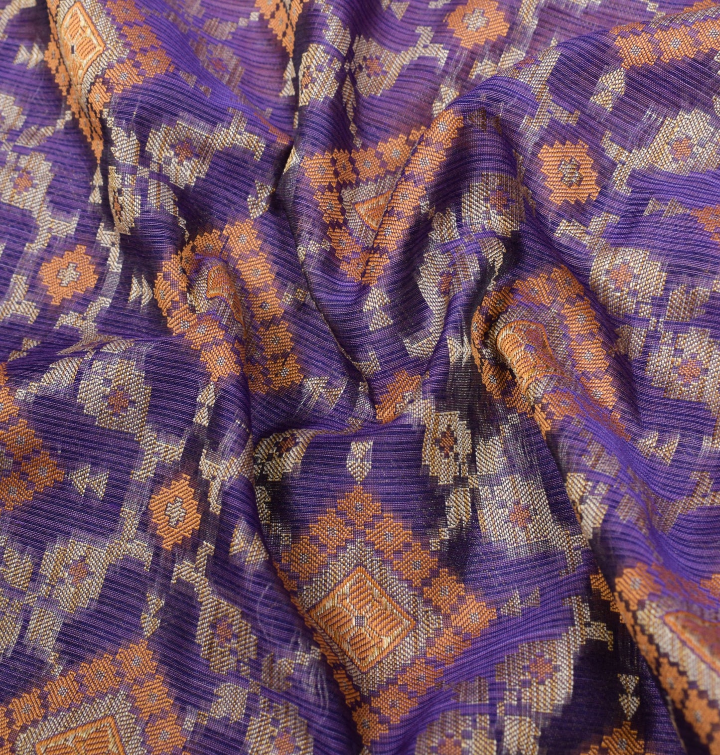 Sushila Vintage Blue Saree Art Cotton Silk Woven Geometrical Sari 6 Yard Fabric