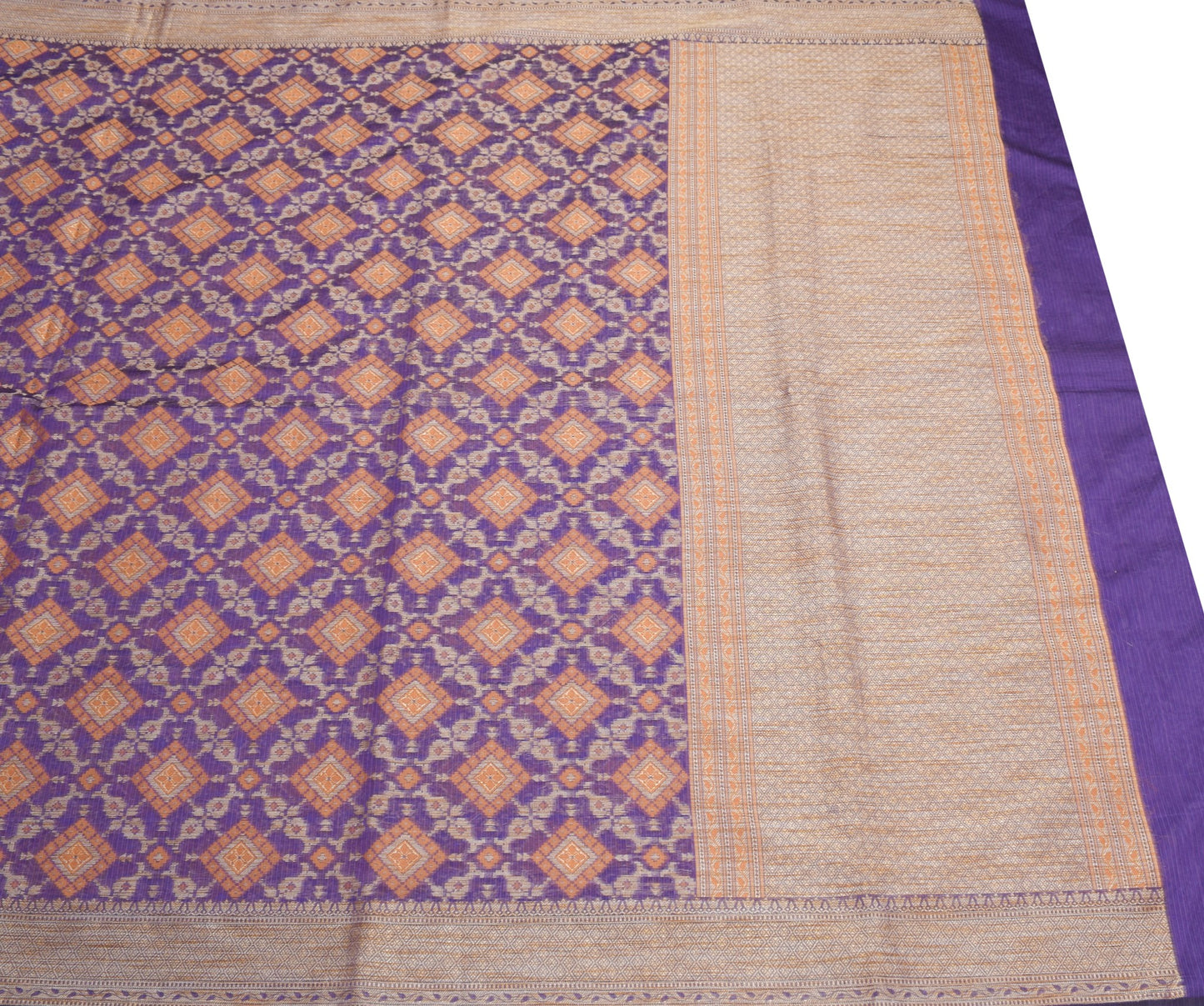 Sushila Vintage Blue Saree Art Cotton Silk Woven Geometrical Sari 6 Yard Fabric