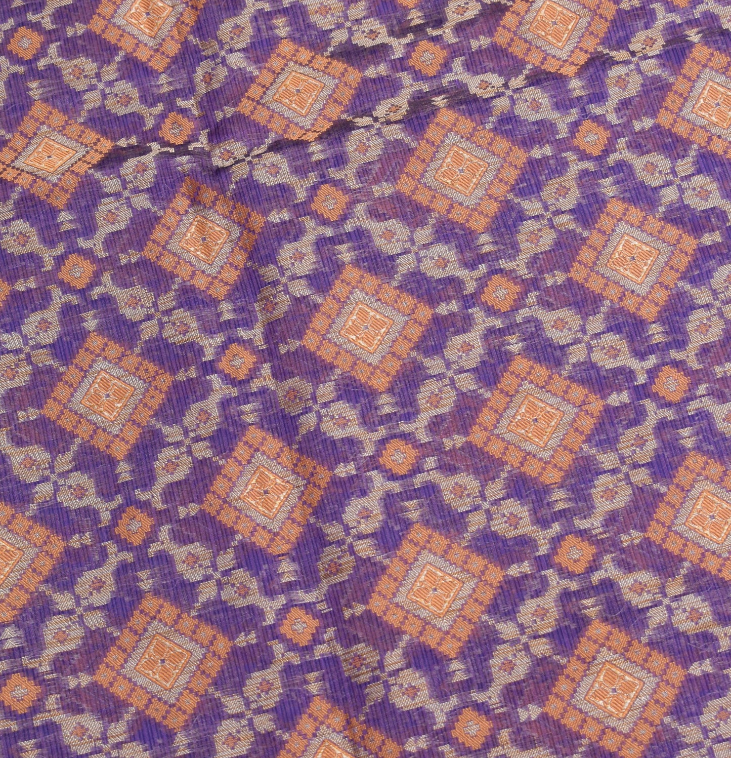 Sushila Vintage Blue Saree Art Cotton Silk Woven Geometrical Sari 6 Yard Fabric