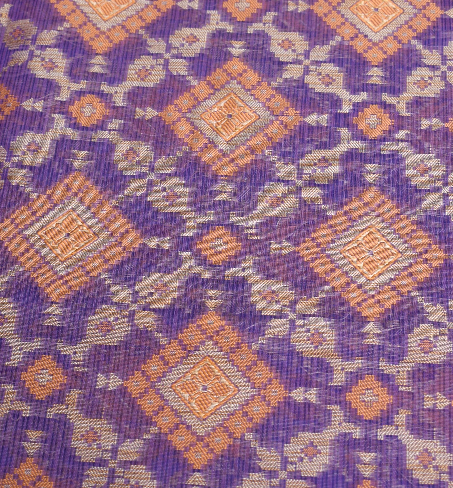 Sushila Vintage Blue Saree Art Cotton Silk Woven Geometrical Sari 6 Yard Fabric