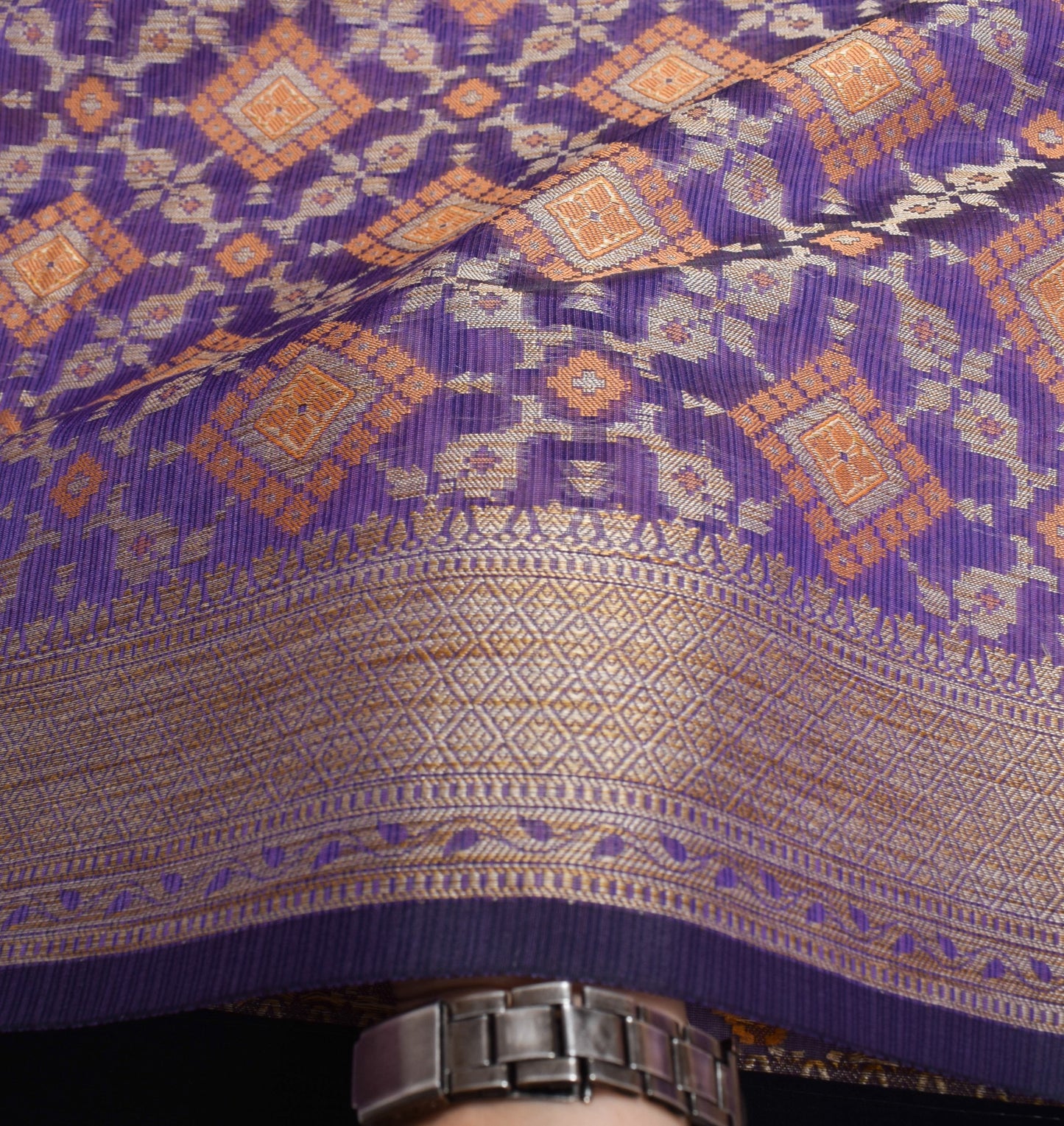 Sushila Vintage Blue Saree Art Cotton Silk Woven Geometrical Sari 6 Yard Fabric