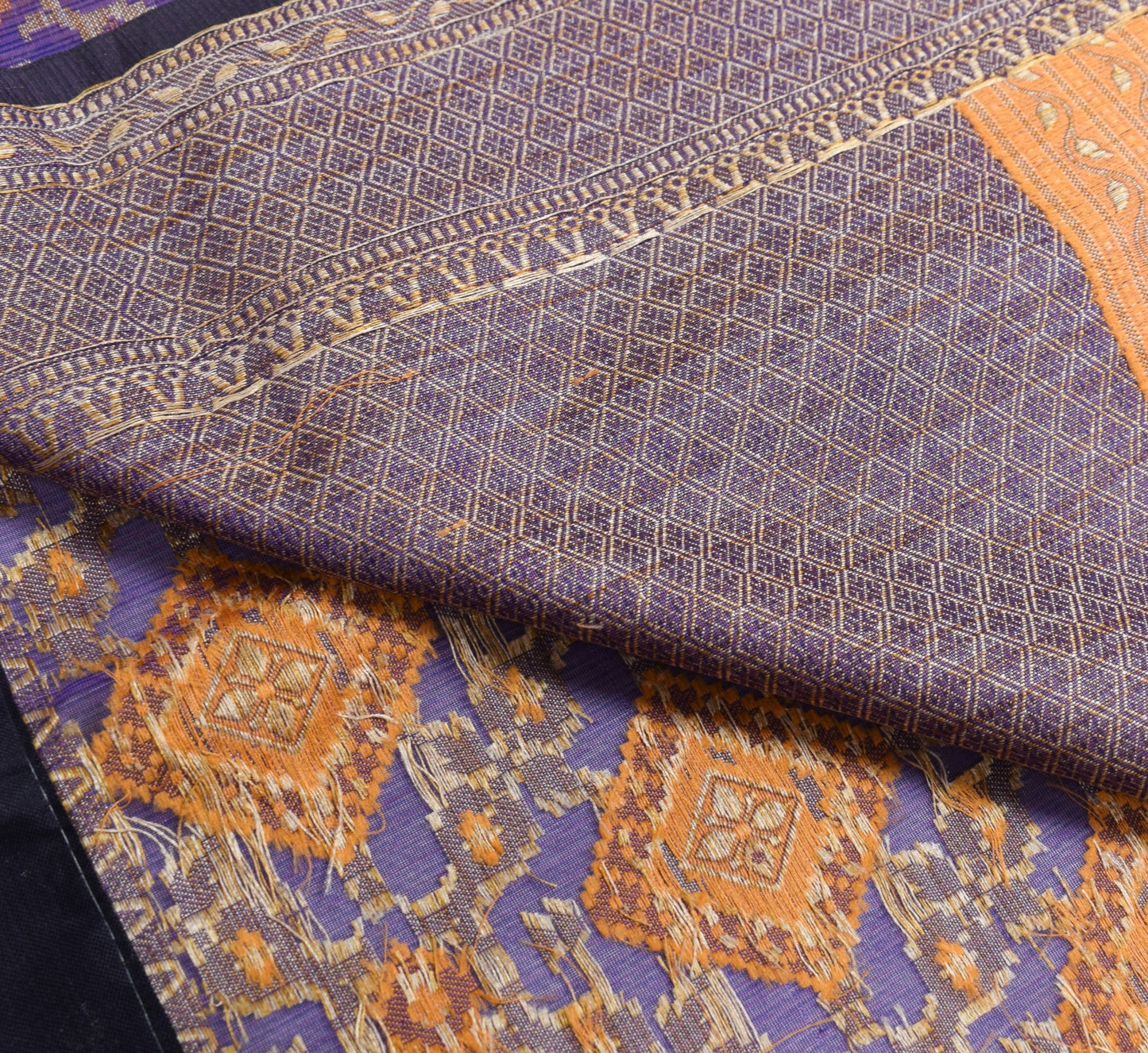 Sushila Vintage Blue Saree Art Cotton Silk Woven Geometrical Sari 6 Yard Fabric