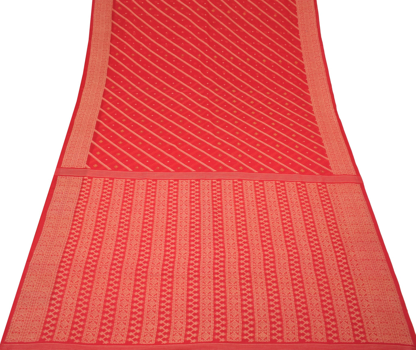Sushila Vintage Red Hand Woven Saree 100% Pure Cotton Soft Indian Sari Fabric