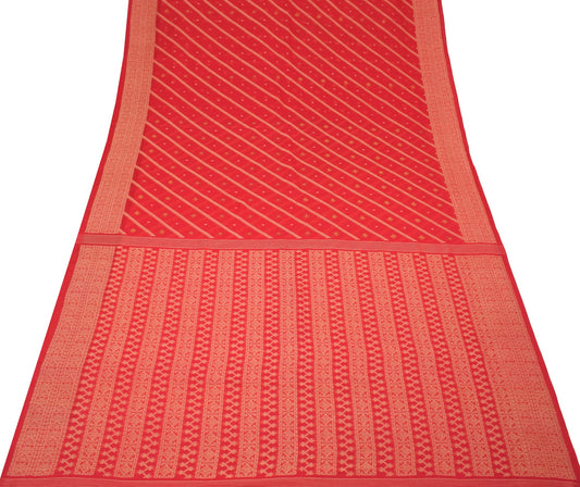 Sushila Vintage Red Hand Woven Saree 100% Pure Cotton Soft Indian Sari Fabric