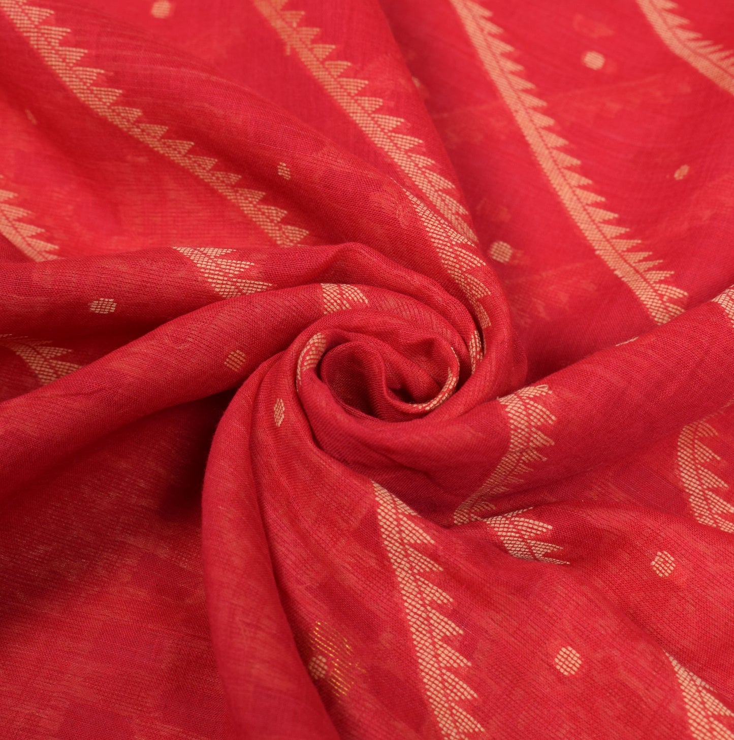 Sushila Vintage Red Hand Woven Saree 100% Pure Cotton Soft Indian Sari Fabric