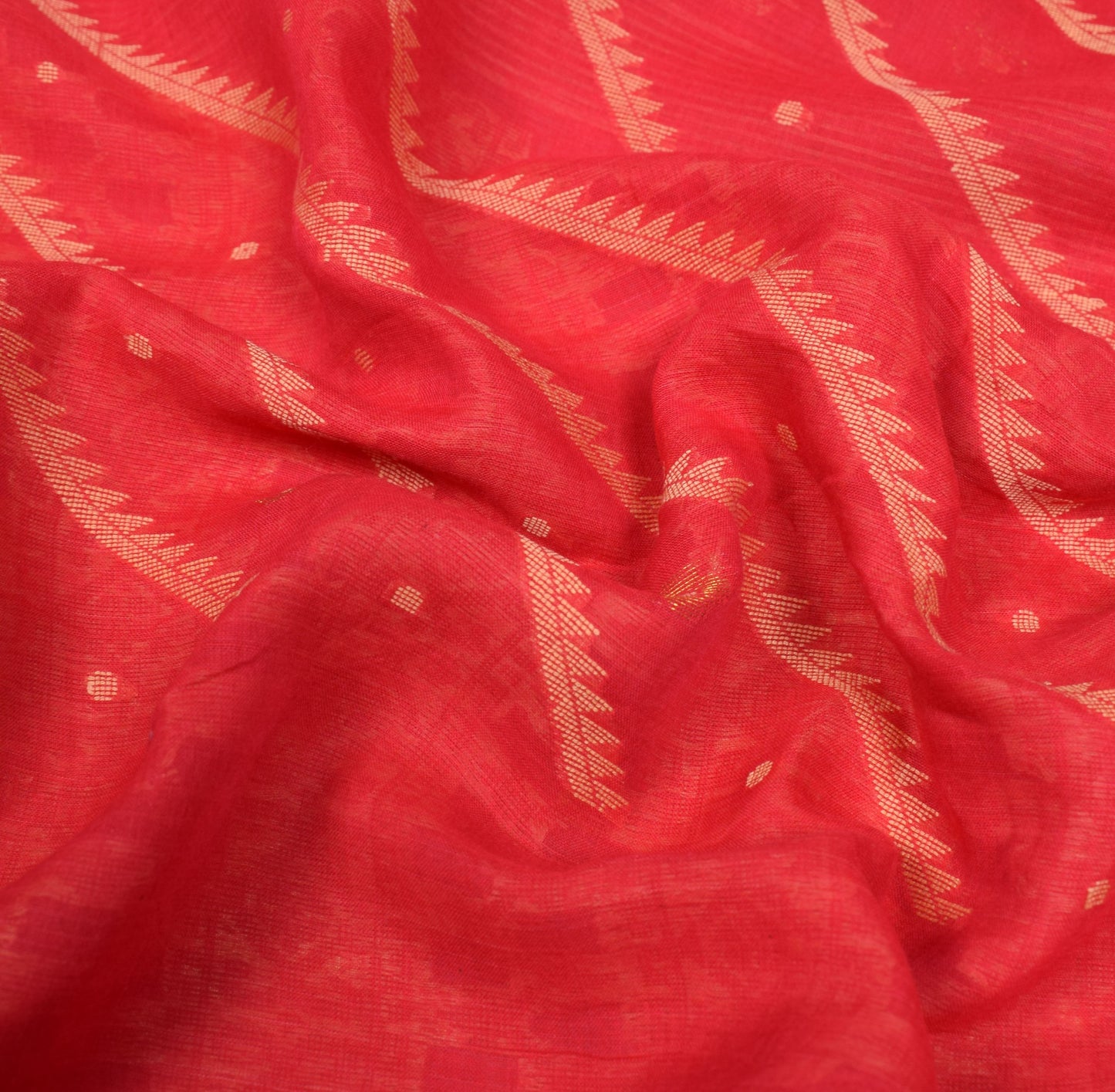 Sushila Vintage Red Hand Woven Saree 100% Pure Cotton Soft Indian Sari Fabric
