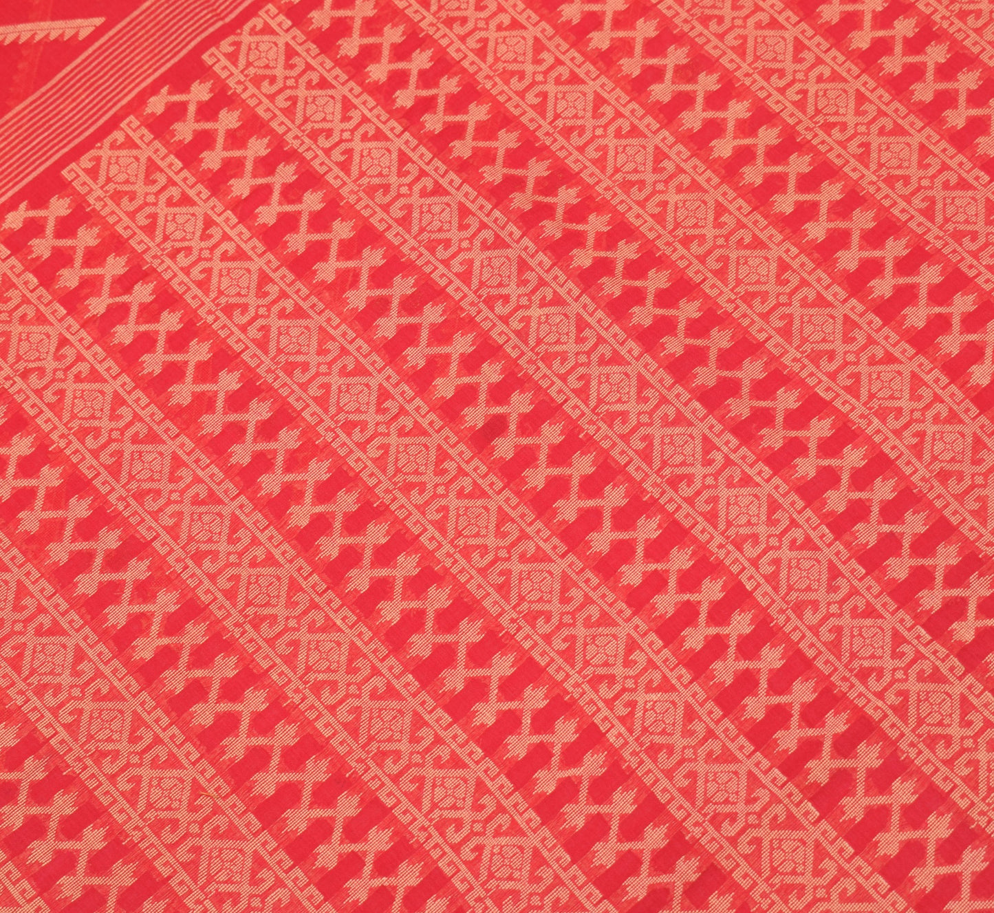 Sushila Vintage Red Hand Woven Saree 100% Pure Cotton Soft Indian Sari Fabric