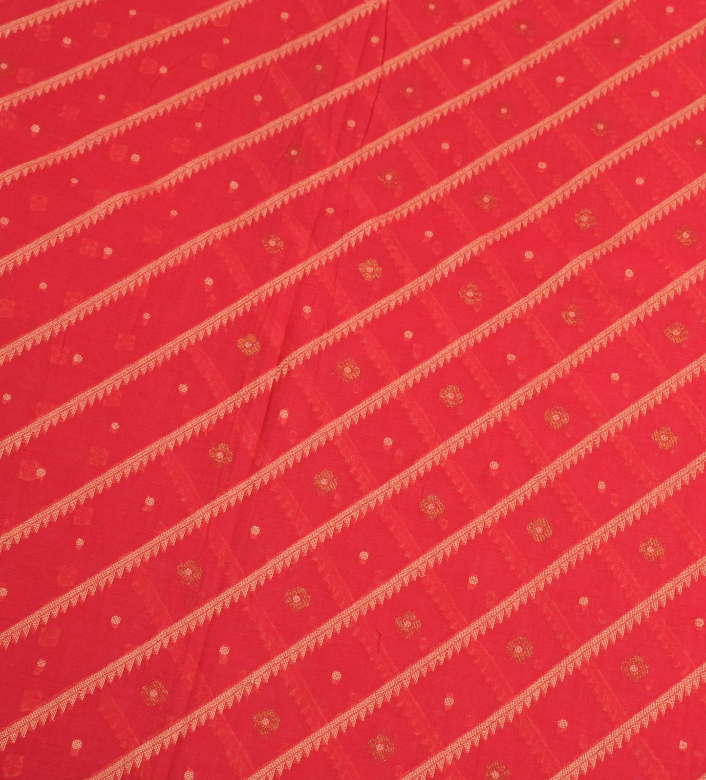 Sushila Vintage Red Hand Woven Saree 100% Pure Cotton Soft Indian Sari Fabric