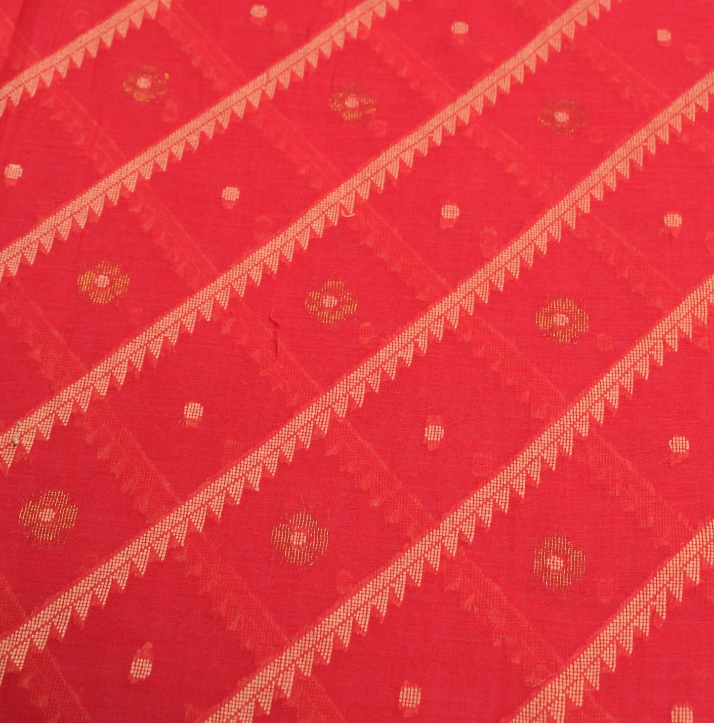 Sushila Vintage Red Hand Woven Saree 100% Pure Cotton Soft Indian Sari Fabric