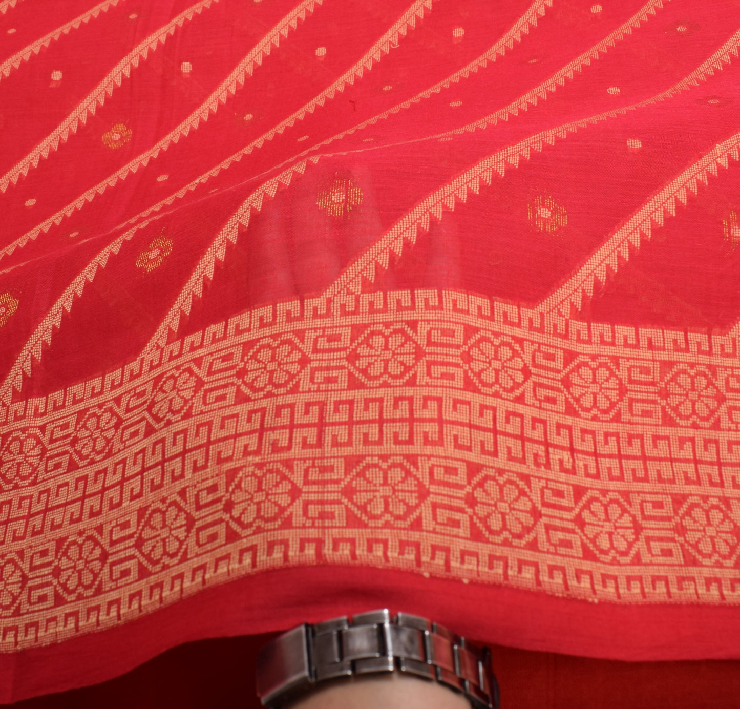 Sushila Vintage Red Hand Woven Saree 100% Pure Cotton Soft Indian Sari Fabric