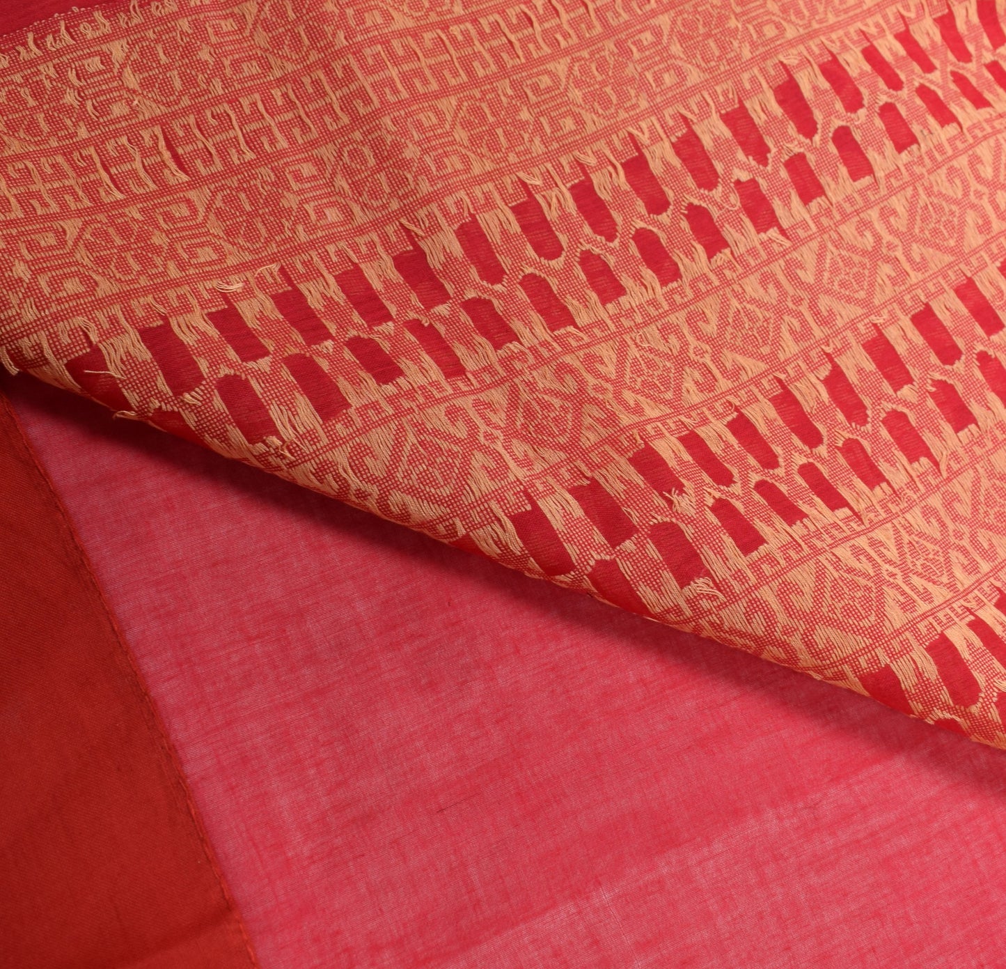 Sushila Vintage Red Hand Woven Saree 100% Pure Cotton Soft Indian Sari Fabric