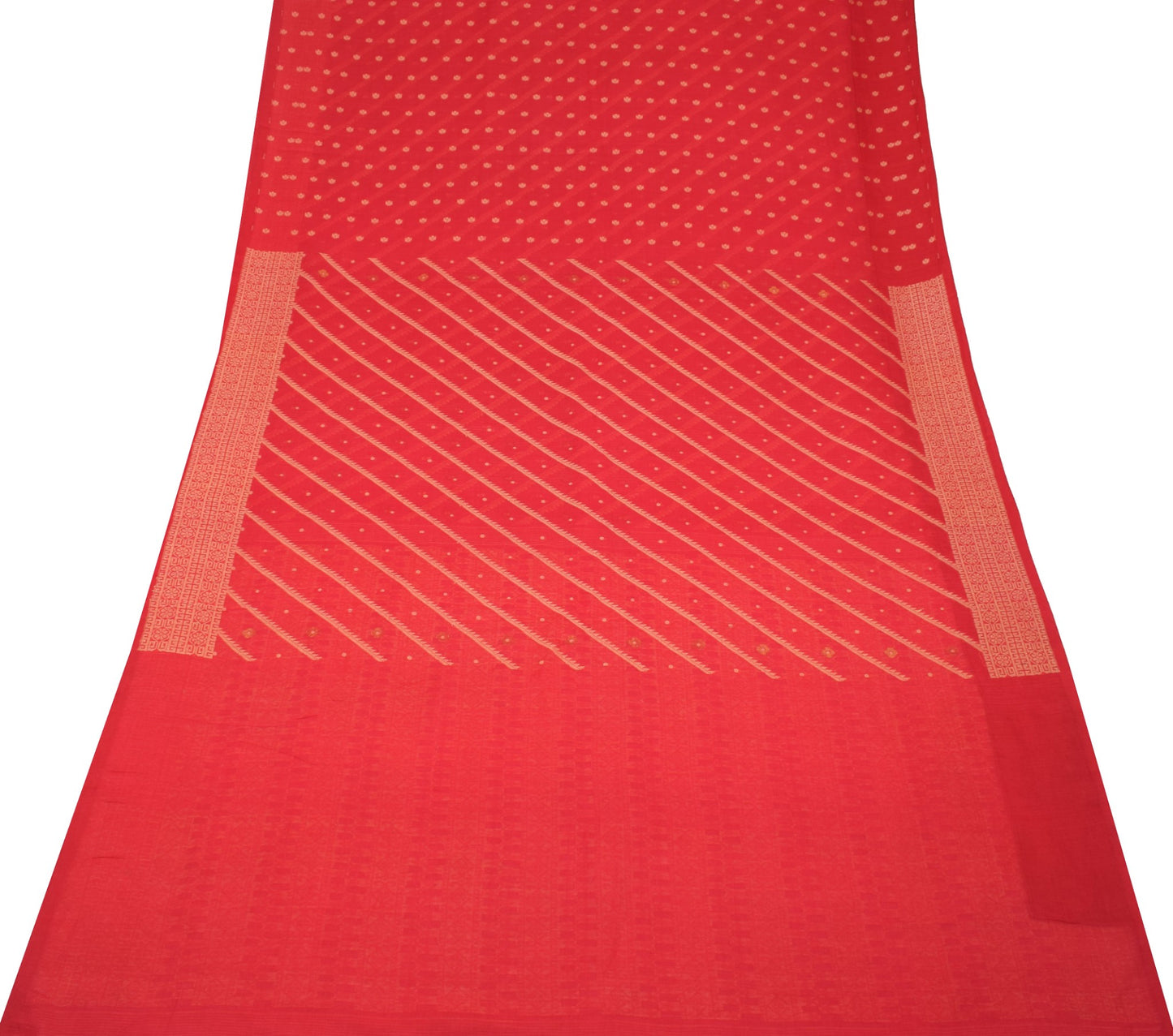 Sushila Vintage Red Hand Woven Saree 100% Pure Cotton Soft Indian Sari Fabric