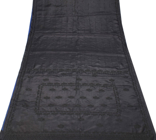 Sushila Vintage Black Embroidered Saree 100% Pure Silk Animals Soft Sari Fabric