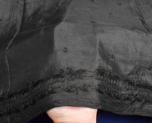 Sushila Vintage Black Embroidered Saree 100% Pure Silk Animals Soft Sari Fabric