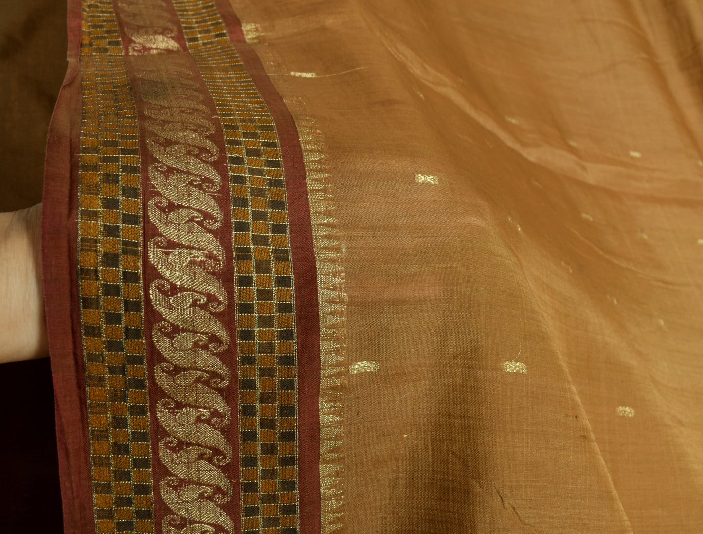Sushila Vintage Brown Saree 100% Pure Silk Zari Brocade Woven Floral Sari Fabric