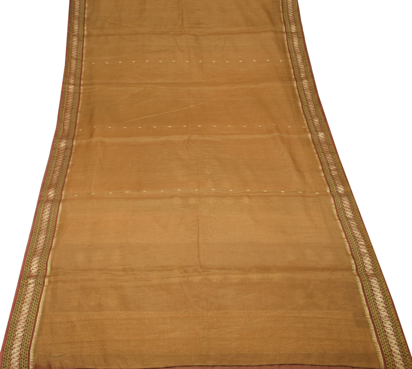Sushila Vintage Brown Saree 100% Pure Silk Zari Brocade Woven Floral Sari Fabric