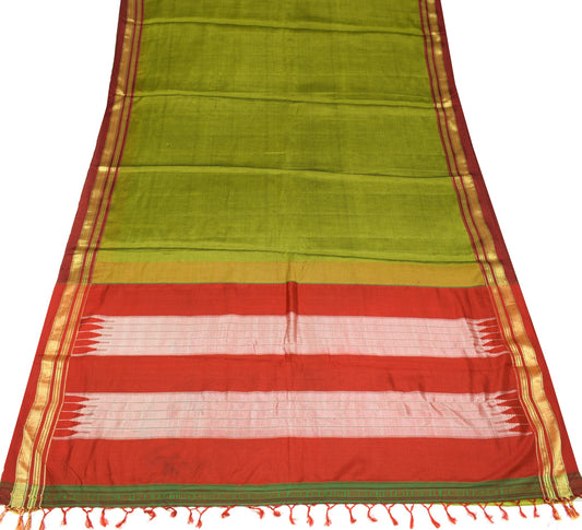 Sushila Vintage Ilkal Handloom Sari Pure Cotton Silk Green Saree Woven Fabric