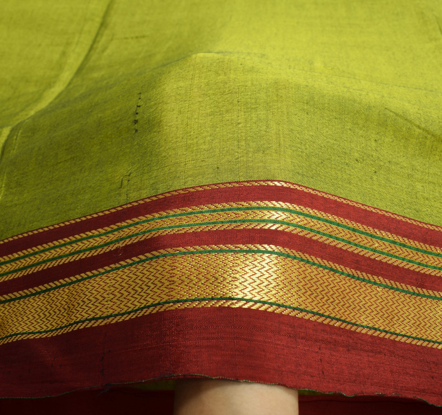 Sushila Vintage Ilkal Handloom Sari Pure Cotton Silk Green Saree Woven Fabric