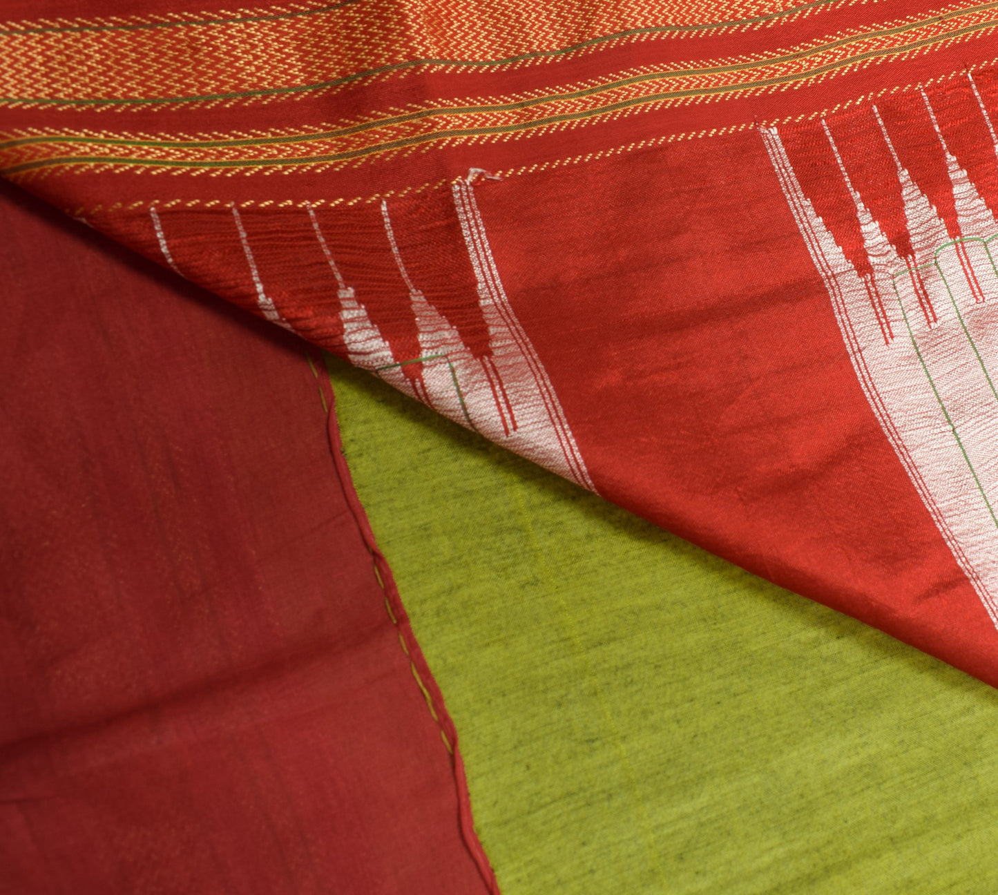 Sushila Vintage Ilkal Handloom Sari Pure Cotton Silk Green Saree Woven Fabric