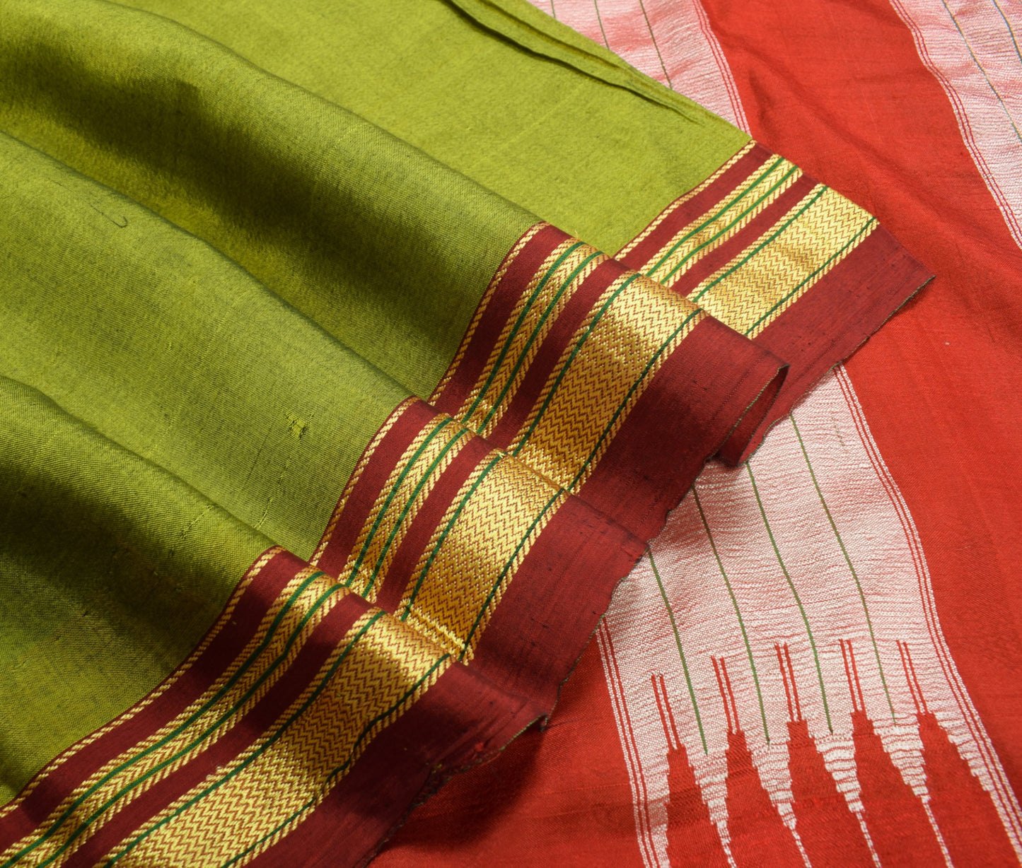Sushila Vintage Ilkal Handloom Sari Pure Cotton Silk Green Saree Woven Fabric