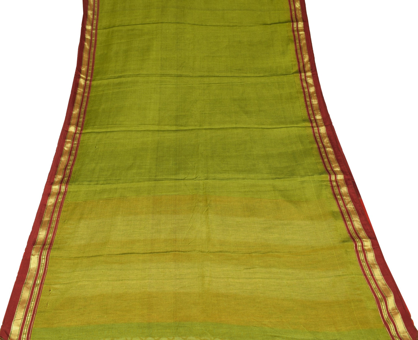Sushila Vintage Ilkal Handloom Sari Pure Cotton Silk Green Saree Woven Fabric