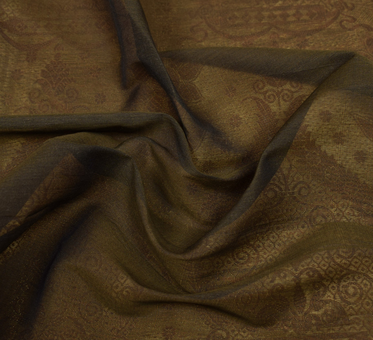 Sushila Vintage Green Saree  Mustard Border Pallu Pure Silk Woven Sari Fabric